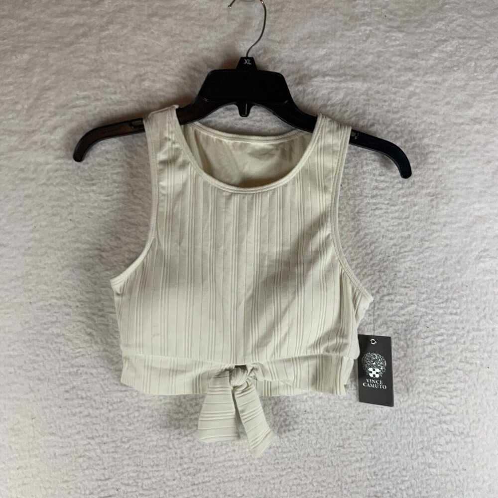 Vince Camuto Bikini Top Women's Small Ivory Nylon Stretch Ribbed‎ Tie-Front 9878